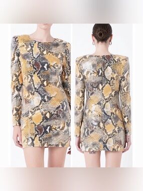 Grey Lab Python Snake Skin Sequin Long Sleeved Mini Dress New With Tag Size XS